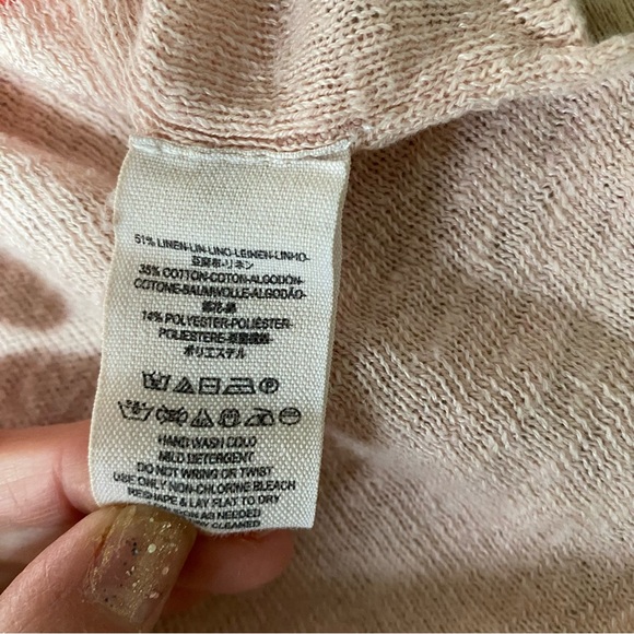 Free People Beach Striped Gold Rush linen Henley Sweater Pink oversized small - Picture 4 of 6